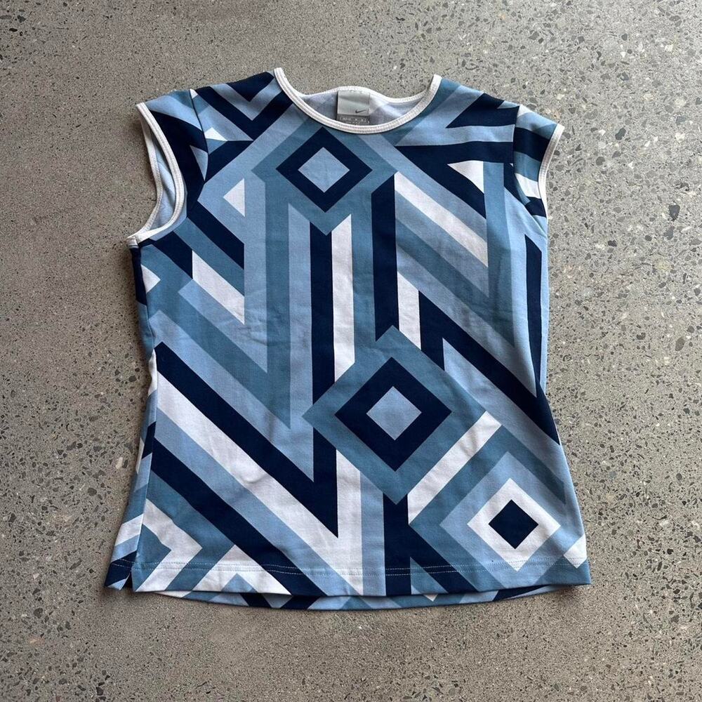 Nike Women’s M Top Blue Geometric Sleeveless Athletic Y2k Early 2000s